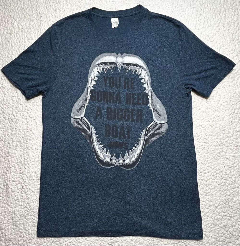 Jaws Mens Blue T-Shirt You're Gonna Need A Bigger Boat Shark Teeth Size M